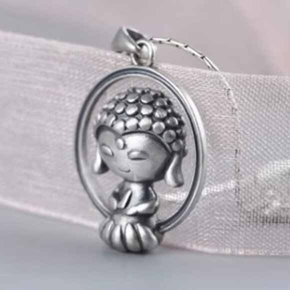 LITTLE BUDDHA CIRCLE PENDANT-Pure 925 Silver-Small-Tibet-Lotus-Osho- - Picture 3 of 7